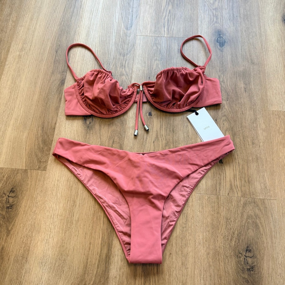 NWT Onia Chiara Bikini Set Clay Rose Pink Underwire Ruched Swimsuit XL